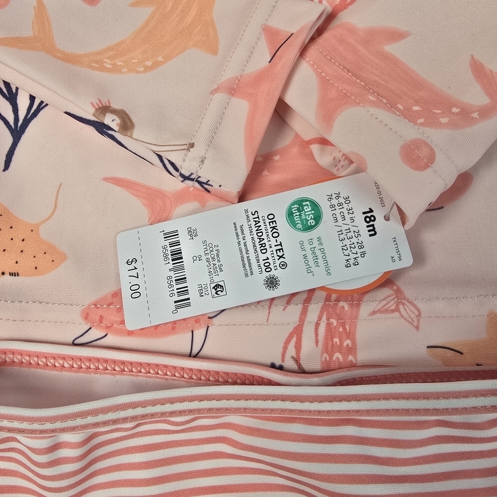 NWT Carter's Toddler Girls' 2-piece Mermaid Print LongSleeve Rashguard swimsuit - Picture 4 of 12
